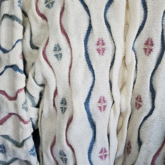 Tulchan 100% Pure New Wool Cardigan Sweater Cream Multicolor Geometric grandma - Picture 8 of 13